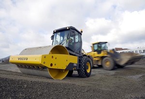 Compactor working on site